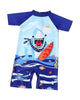 Vestido de baño para niño azul, de tiburón, manga corta