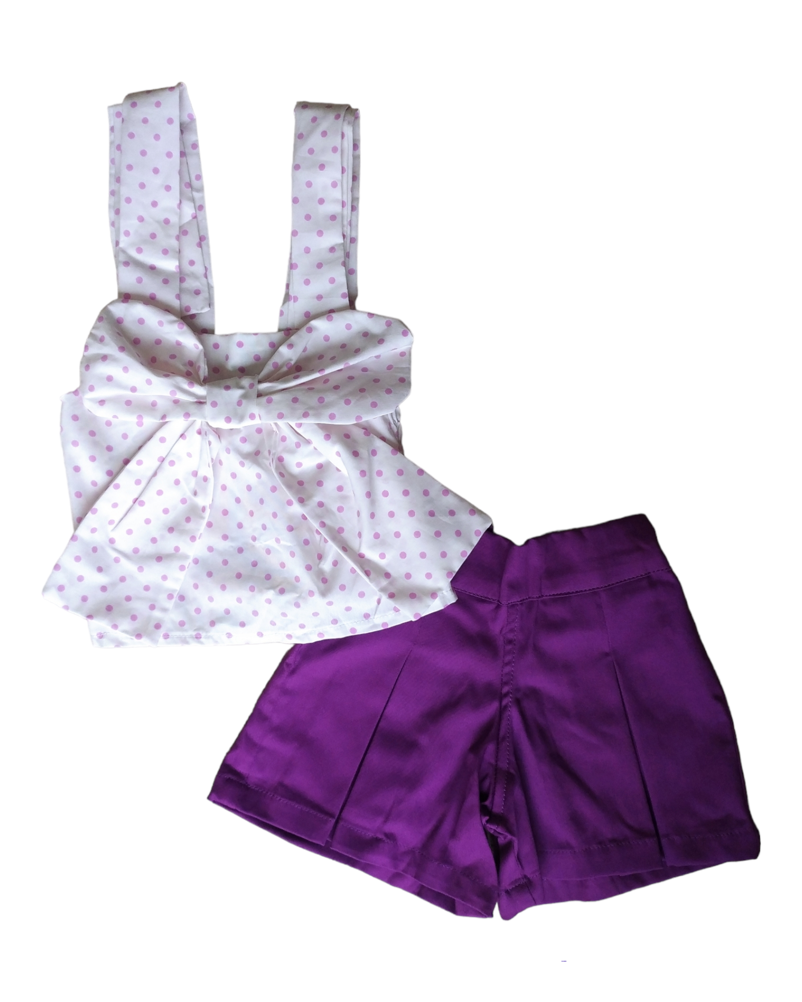 Conjunto blusa puntos short morado